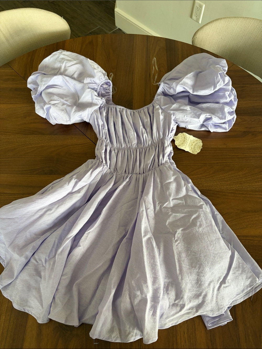 Altar'd State Girls Lavender Puff-Sleeve Casual Dress